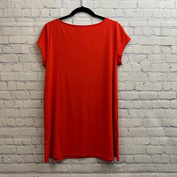 Eileen Fisher Red Short Sleeve T-Shirt Dress Size Medium Patriotic - Picture 5 of 6
